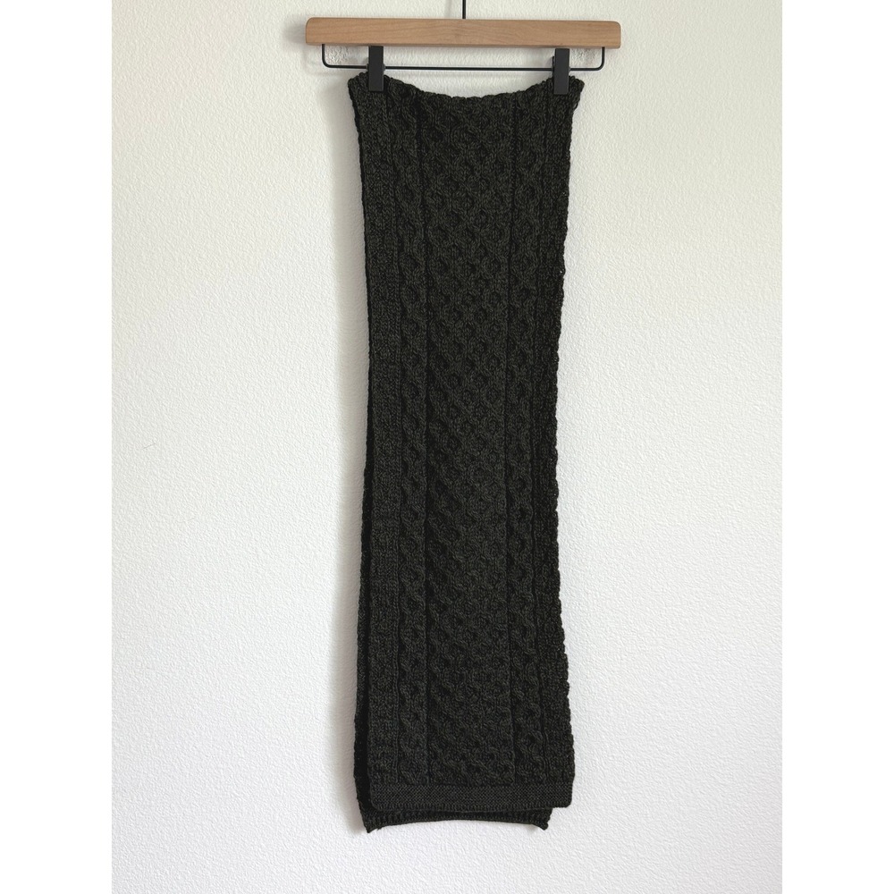 Aran Crafts Scarf OS Green Merino Wool Cable Knit Made in Ireland Winter Warm